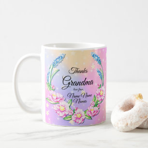 Caneca De Café Alterar Nomes Dia de as mães Vovó Flores Azuis R