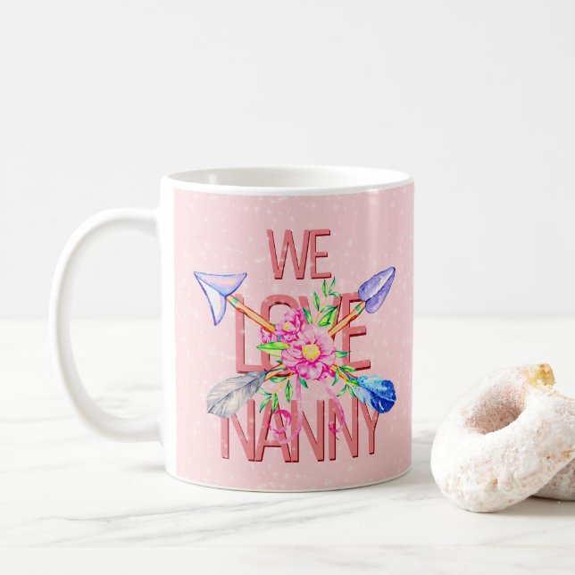 Caneca De Café Alterar o nome do texto Boho Arrows Flores Adoramo (Com Donut)