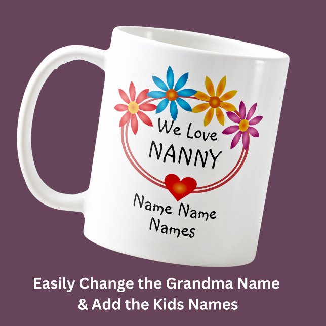 Caneca De Café Alterar TODOS Os Nomes das Crianças Nanny Flower H (Criador carregado)