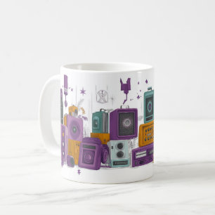 Caneca De Café Alto-falantes de áudio retrô cercados por rosas