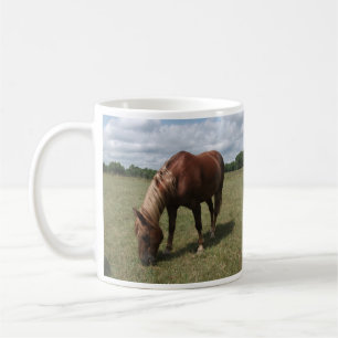 Caneca De Café Aluguer de Cavalo de Castanha em Pastura