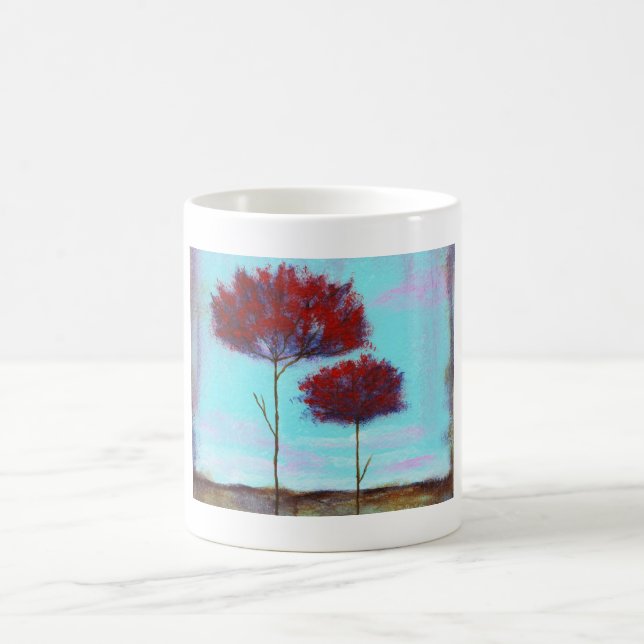 Caneca De Café Amado, árvores do vermelho da paisagem da arte (Centro)