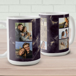 Caneca De Café Amando a Vida Com Você - 7 Colagem de Fotos Mármor