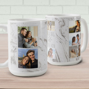 Caneca De Café Amando a Vida Com Você - 7 Colagem de Fotos Mármor
