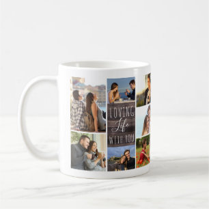 Caneca De Café Amando a Vida Com Você Colagem de 14 Fotos em Pain