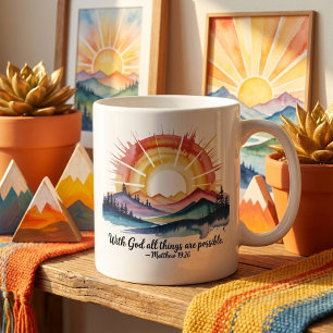 Caneca De Café Amanhecer nas Montanhas em Aquarela Versículo Bíbl
