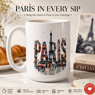 Caneca De Café amante da cidade de Paris camiseta cor completa |