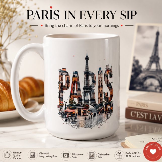 Caneca De Café amante da cidade de Paris camiseta cor completa |  (Criador carregado)