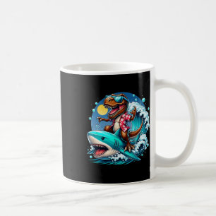 Caneca De Café Amante da Praia T-rex Dinossauro Montando Tubarão