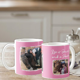 Caneca De Café Amante de cavalos 2 foto branco rosa