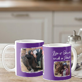 Caneca De Café Amante de cavalos 2 foto branco roxo