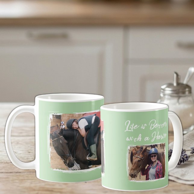 Caneca De Café Amante de cavalos 2 foto branco verde (Criador carregado)