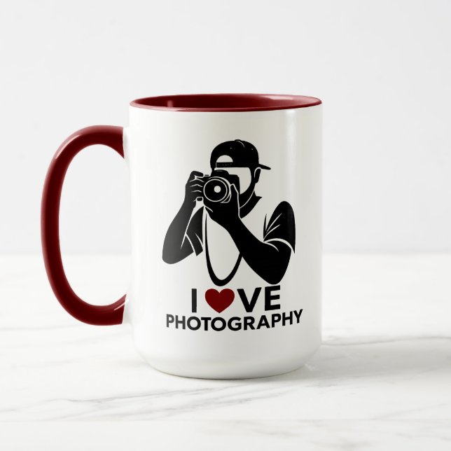 Caneca de Café Amante de Fotografia Coração Vermel (Esquerda)