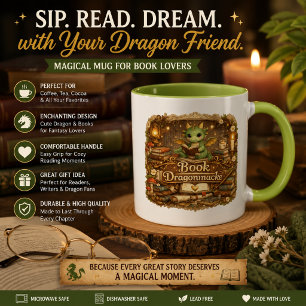 Caneca de Café Amante de Livros de Dragão Fofo F