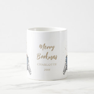 Caneca De Café Amante de Livros Merry Bookmas Esqueleto Festivo P