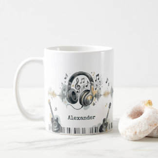 Caneca De Café Amante de Música Artista Aquarela Nome Personaliza