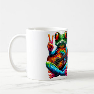 Caneca De Café Amante Hippie Sapo Tie-Dye Tocando Guitarra Sinal