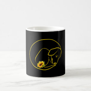 Caneca De Café Amantes De Cão Amarelo E Gráfico De Girassol