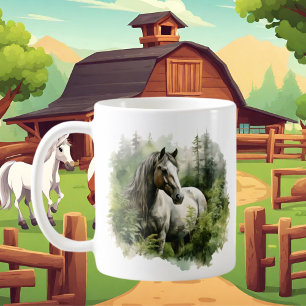 Caneca De Café Amantes de cavalos brancos adicionam monograma
