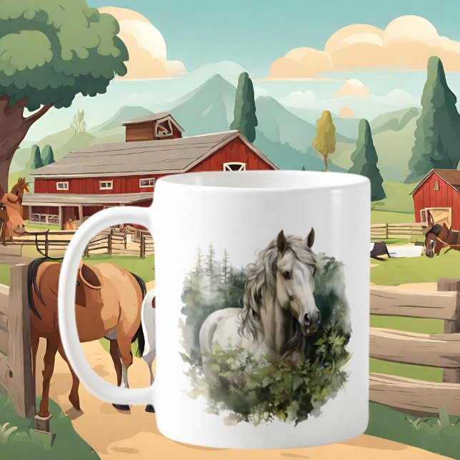 Caneca De Café Amantes de cavalos brancos adicionam monograma (Criador carregado)