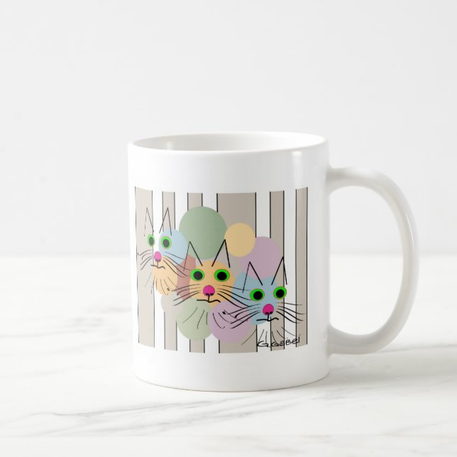 Caneca De Café Amantes do gato de "arte do gato três amigo" (Direita)