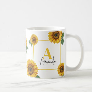 Caneca De Café Amarelo Amarelo Sunflower Monograma Mãe