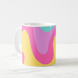 Caneca De Café Amarelo Brilhante Rosa Lavanda Verde Menta Abstrat