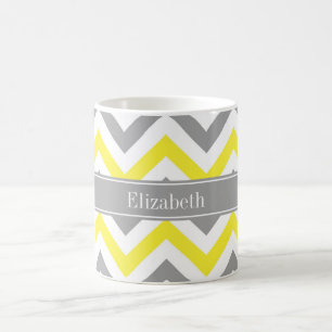Caneca De Café Amarelo Cinza Escuro Branco LG Chevron Cinza Monog