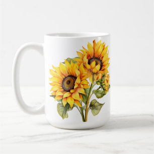 Caneca de Café Amarelo de Verão com Girassóis em A