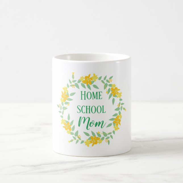 Caneca De Café Amarelo e verde Floral Home School Mãe Wreath (Centro)