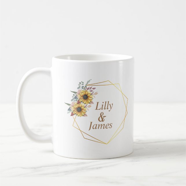 Caneca De Café Amarelo Elegante Aquarela Girassol Sunny (Esquerda)