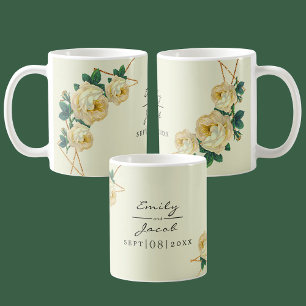 Caneca De Café Amarelo Floral Elegante Dourado Glitter Geométric