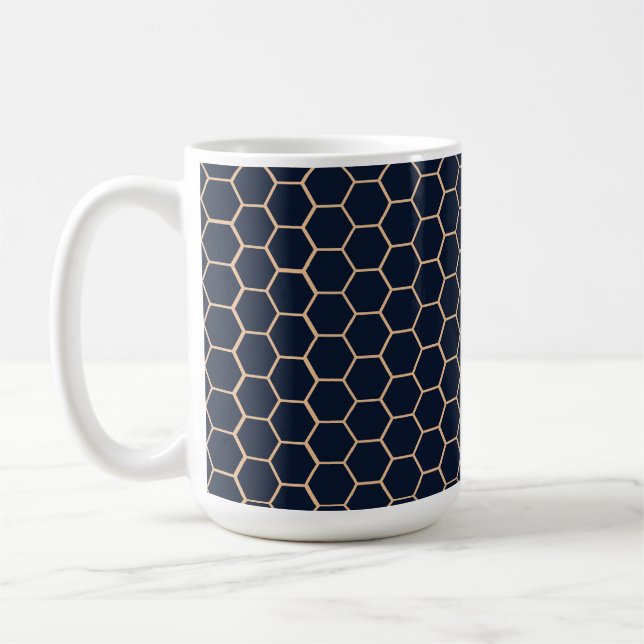 Caneca De Café Amarelo Geométrico no Hexágono Azul Escuro (Esquerda)