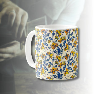 Caneca De Café Amarelo Laranja Floral Folclórico Vintage Folha Az