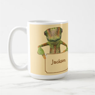 Caneca De Café Amarelo Manteiga com Lagarto Padronizado Multicolo