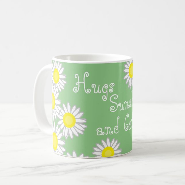 Caneca De Café Amarelo Verde e Margarida Branca Dizendo Bonito (Frente Esquerda)