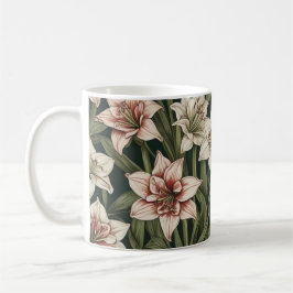 Caneca De Café Amaryllis, padrão de flores de vintage