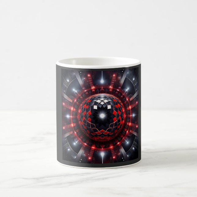 Caneca De Café Amazing Red/Black Checkered Mandelbrot Starbursts (Centro)