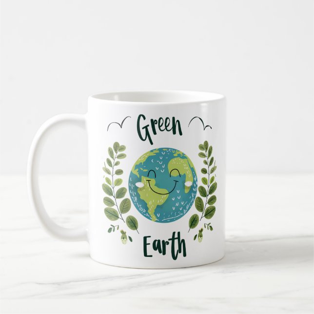 Caneca De Café Ambiente mundial - Terra sorridente com Terra Verd (Esquerda)