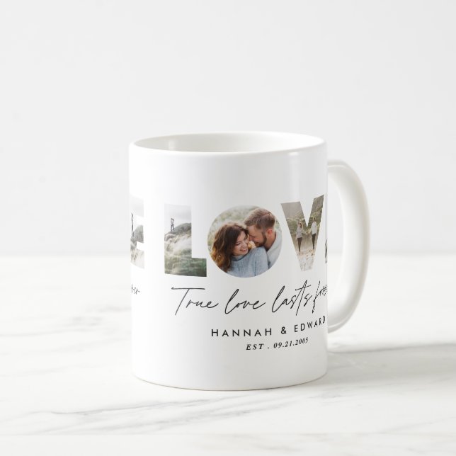 Caneca De Café Ame 4 foto-moderno presente personalizado mínimo (Frente Esquerda)