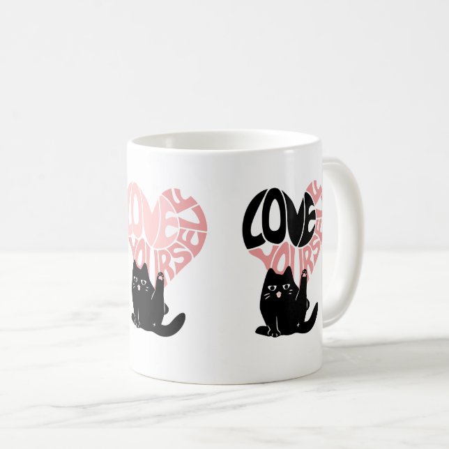 Caneca De Café Ame a Si Mesmo Gato Engraçado (Frente Esquerda)
