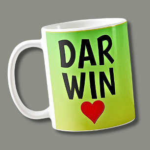 Caneca De Café Ame DARWIN (ou seu texto) Coração em Verde Dourado