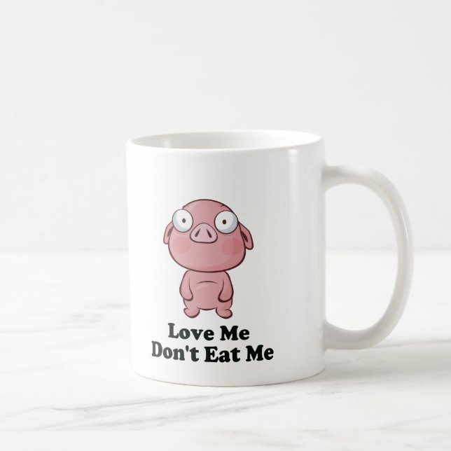 Caneca De Café Ame-me Não Coma Design de Porcos (Direita)