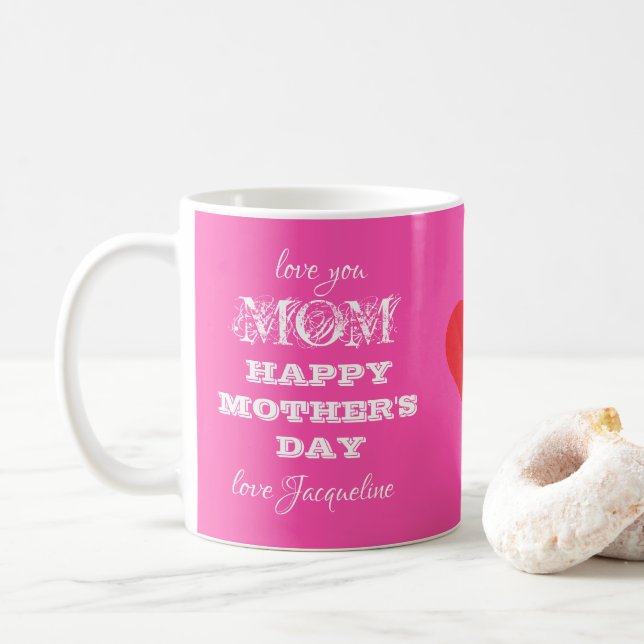 Caneca De Café Ame-o, Legal Dia de as mães rosa-rosa-. (Com Donut)