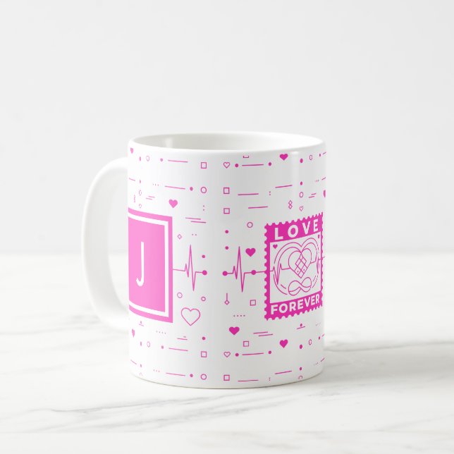 Caneca De Café Ame para sempre Personalize com suas iniciais (Frente Esquerda)