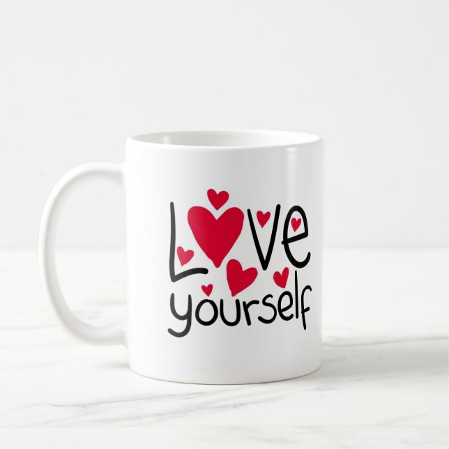 Caneca De Café Ame-Se Um Presente Perfeito com Coração Bonito (Esquerda)