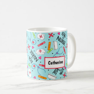 Caneca De Café Ame um nome do azul de turquesa da arte da