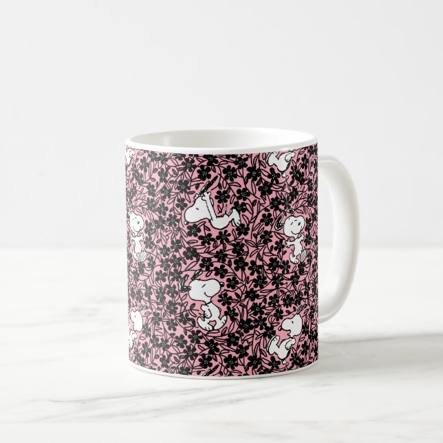 Caneca De Café Amendoins | Padrão Da Vinha Da Flor De Esnoopia (Frente Esquerda)