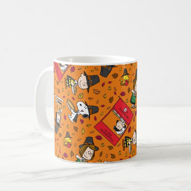 Caneca De Café Amendoins | Padrão Feliz de Ação de Graças (Frente Esquerda)