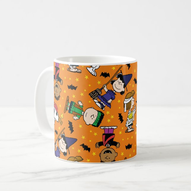 Caneca De Café Amendoins | Padrão Feliz de Halloween (Frente Esquerda)
